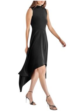 Steve Madden Julietta Mock Neck Sleeveless Asymmetric High-Low Midi Dress Black